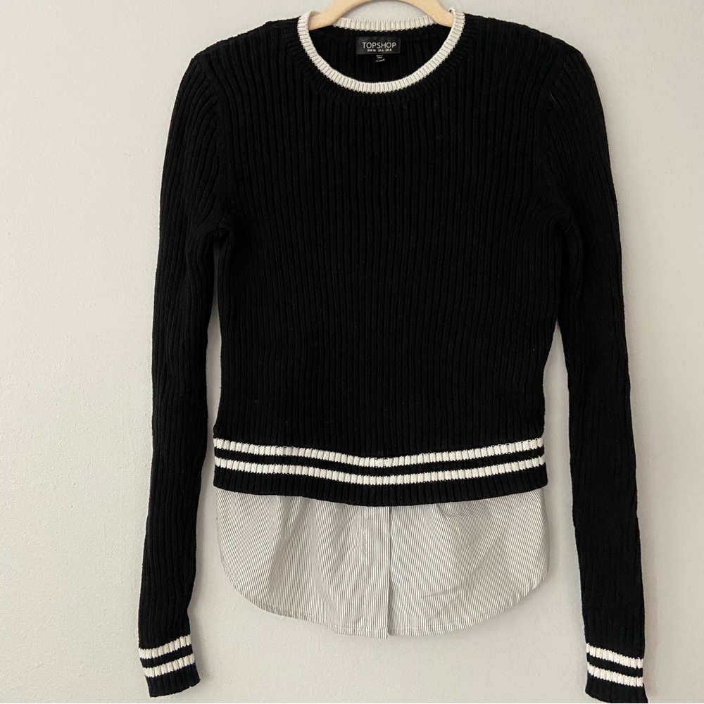 Topshop Black and White Crew Neck Sweater